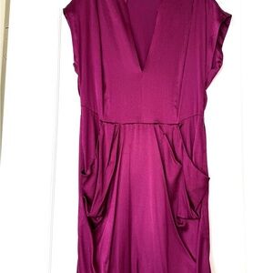 Twelfth Street by Cynthia Vincent Magenta Midi Dress with V-Neck and Pockets